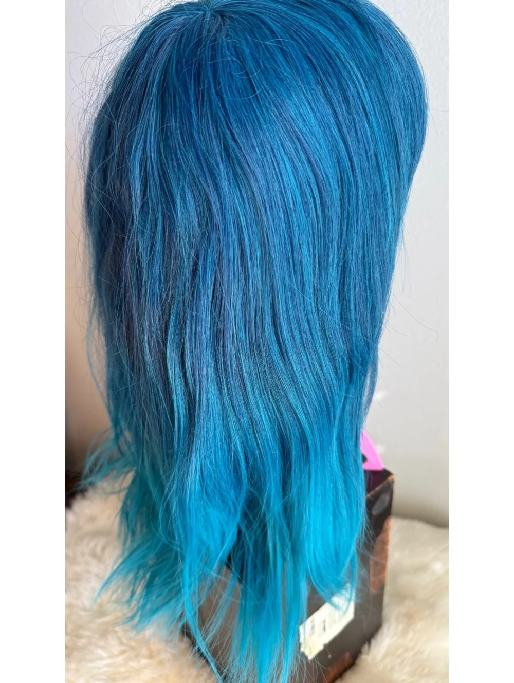 Blue to Turquoise Ombre Long Synthetic Wig with Bangs